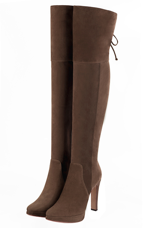 Chocolate brown dress thigh-high boots for women - Florence KOOIJMAN